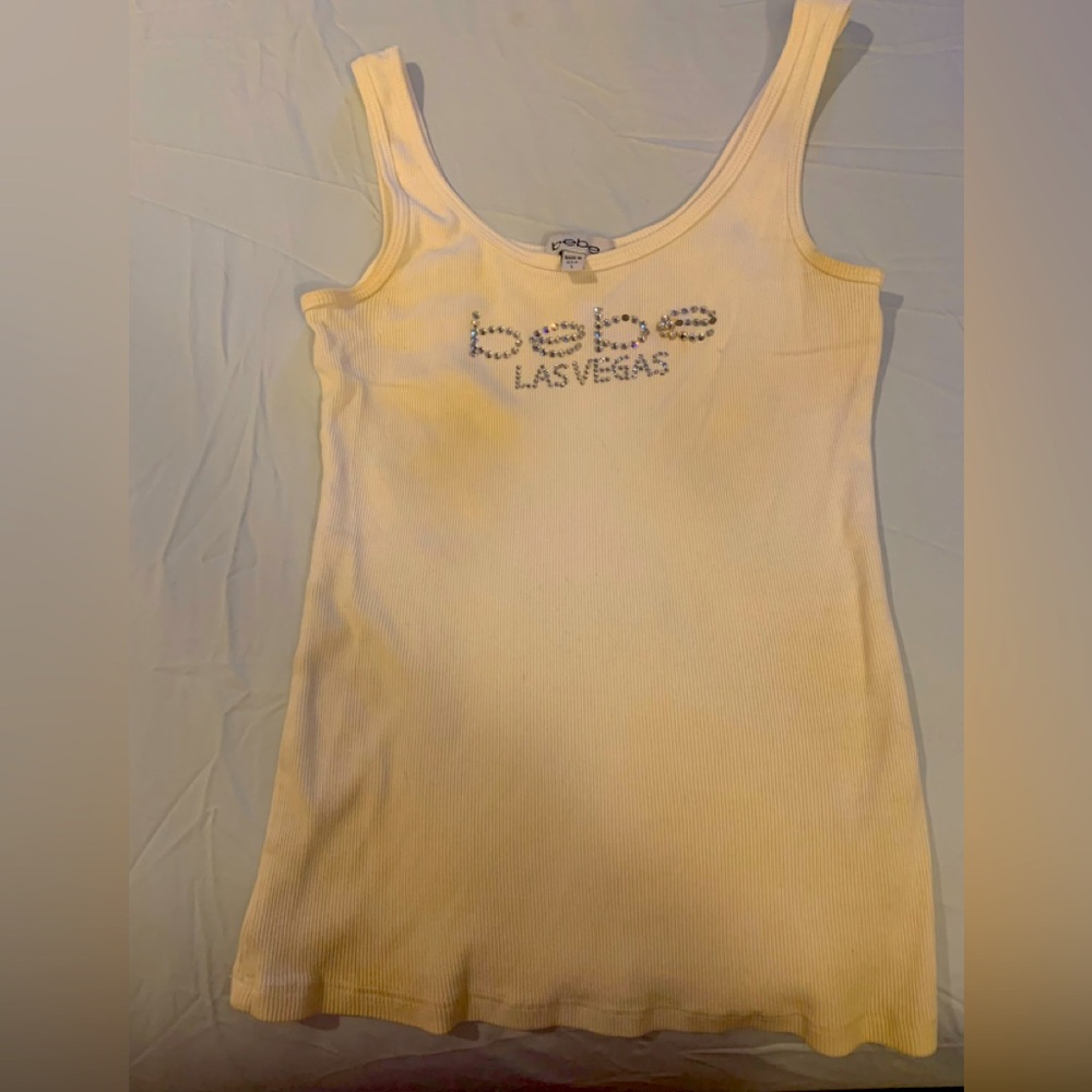 BEBE LAS VEGAS cotton tank shirt with stones  , size Large